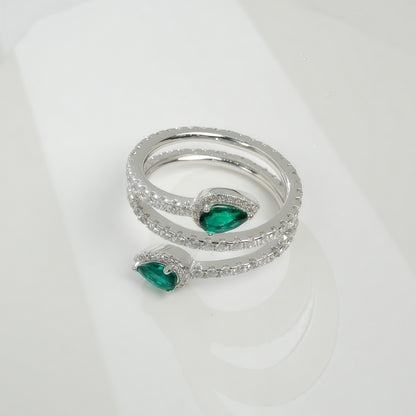 Premium Nouveau Chic: Gold-Plated Lab-Grown Emerald Adjustable Ring | 925 Silver