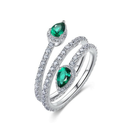 Premium Nouveau Chic: Gold-Plated Lab-Grown Emerald Adjustable Ring | 925 Silver