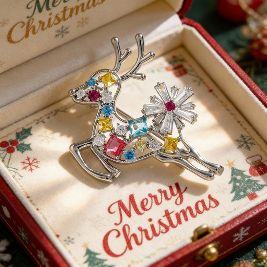 Winter Christmas Colorful Elk Brooch