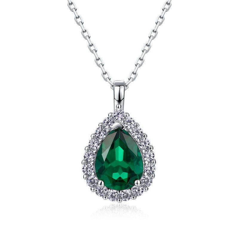 Vintage-Style Lab-Grown Emerald Pendant Necklace - S925 Sterling Silver