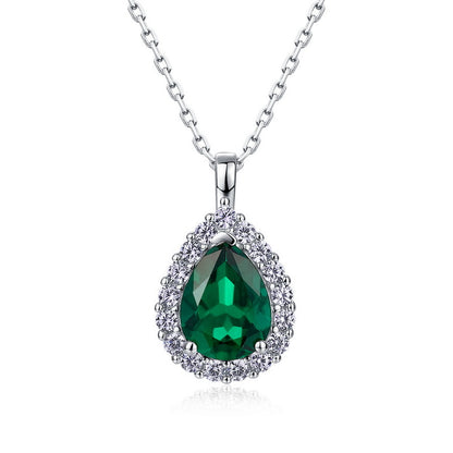 Vintage-Style Lab-Grown Emerald Pendant Necklace - S925 Sterling Silver