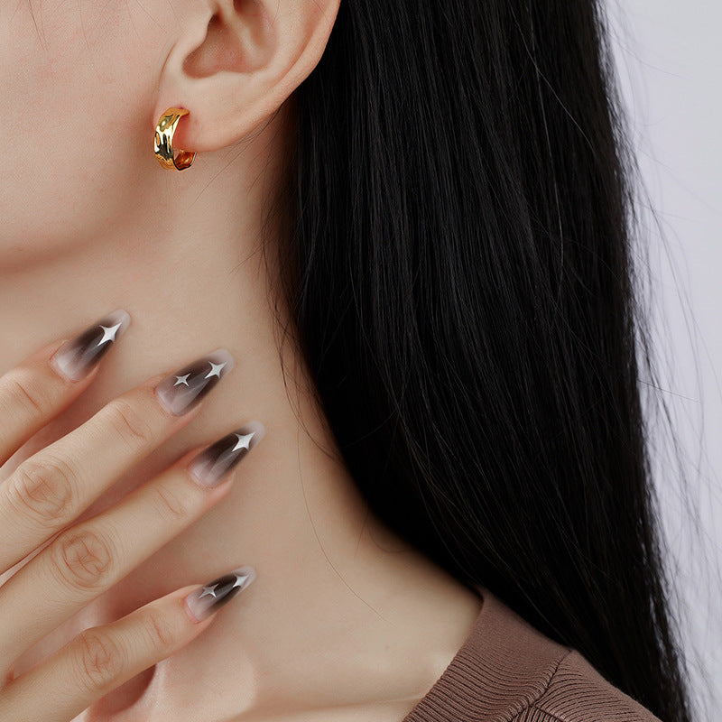 New 925 Sterling Silver Irregular Geometric Earrings - Women's Fashion Polished Foil Crinkle Studs