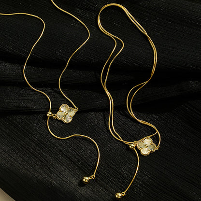 Sweater Chain Autumn and Winter Long 925 Sterling Silver Three-dimensional Lucky Grass Adjustable Necklace
