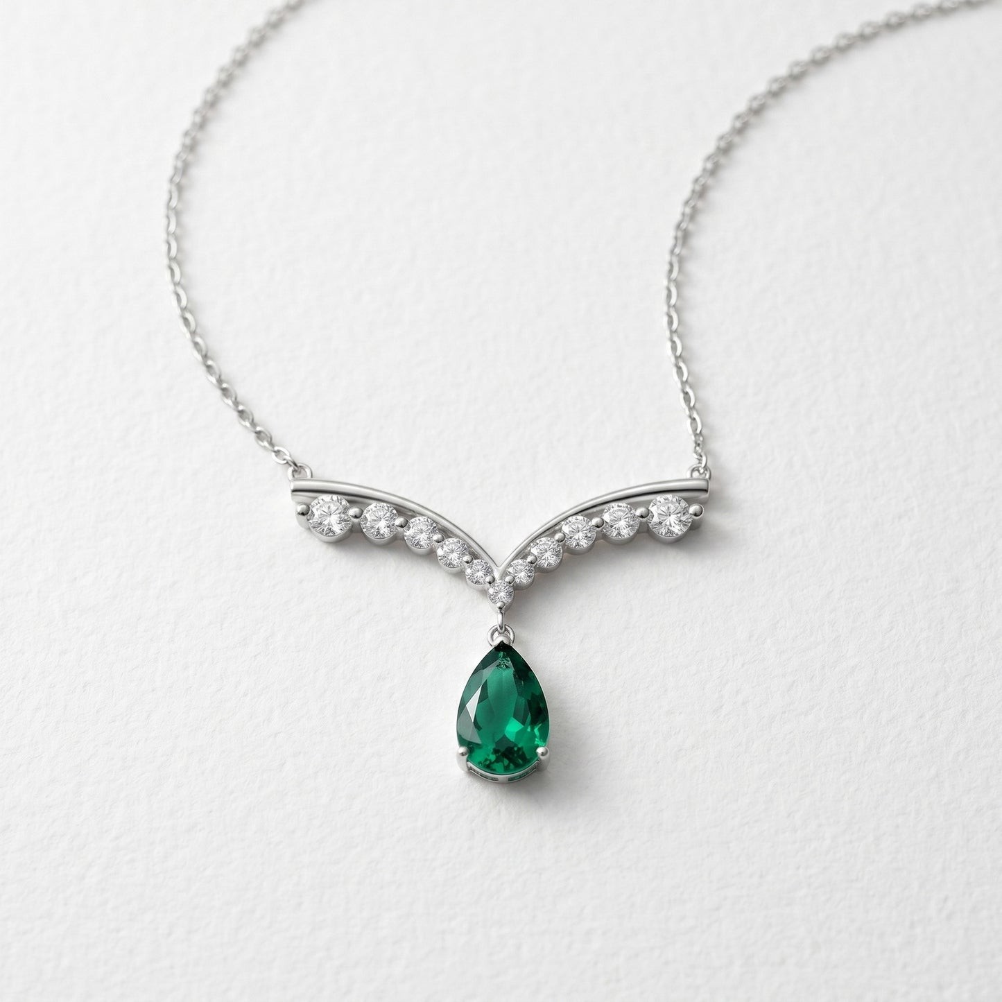 Liquid Drop: Gold-Plated Teardrop Lab-Grown Emerald Pendant Necklace | 925 Silver | Dapaza