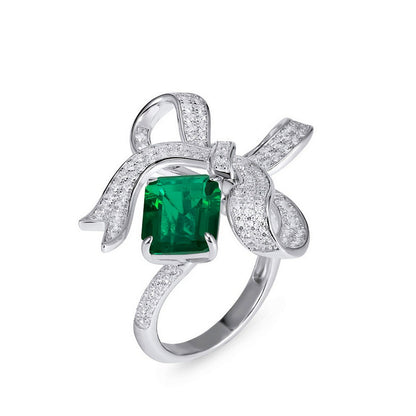 Bow-Knot Lab-Grown Emerald Ring - S925 Sterling Silver