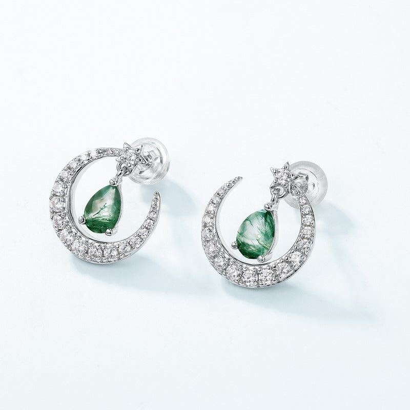 Moon Moss Agate Earrings | 925 Sterling Silver