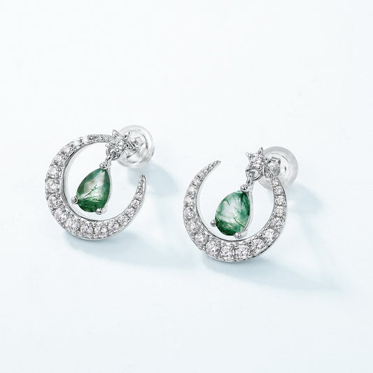 Moon Moss Agate Earrings | 925 Sterling Silver