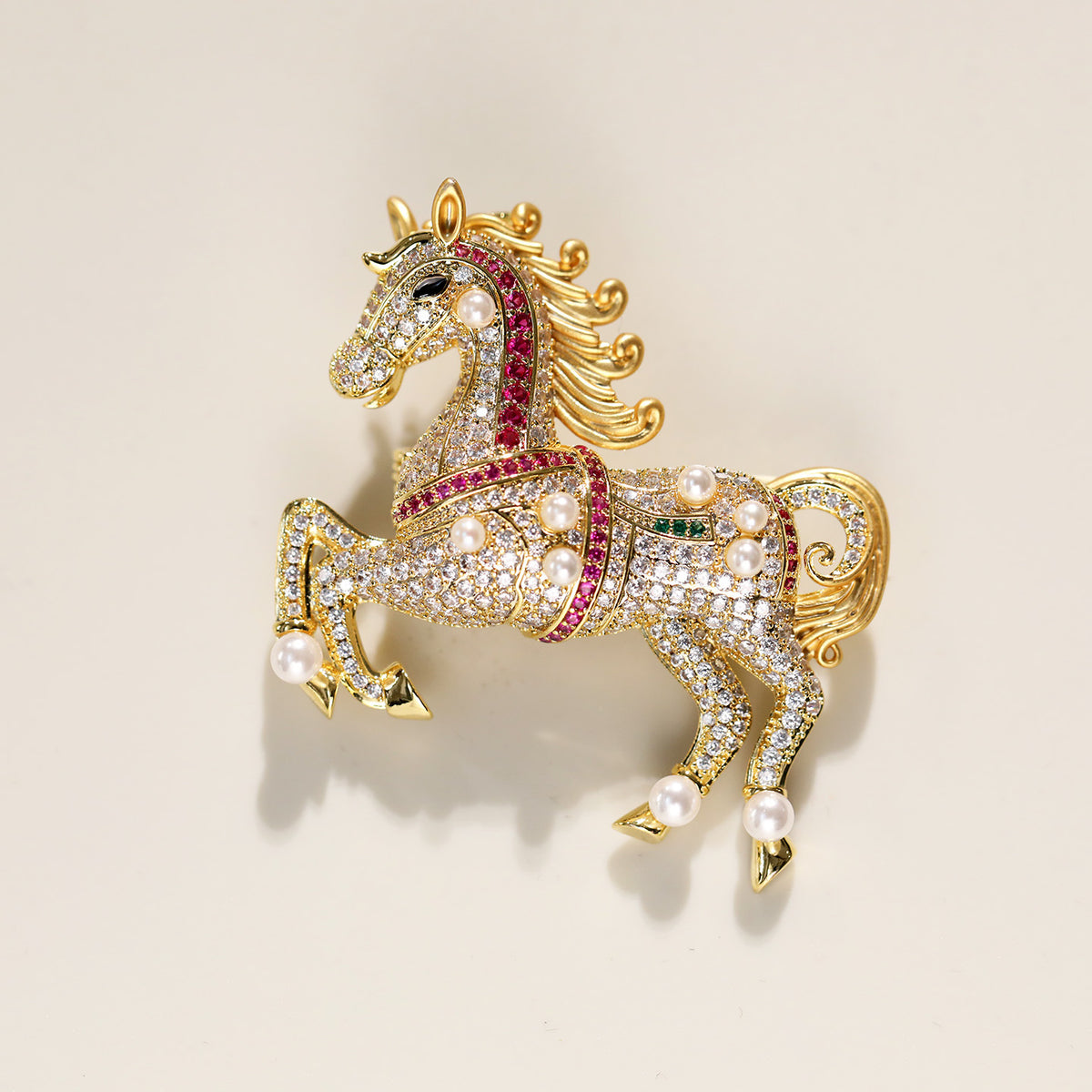 Colorful Natural Pearl Year of the Horse Brooch