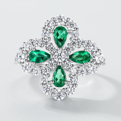 Lab-Grown Emerald Four-Leaf Clover Jewelry Set - S925 Sterling Silver