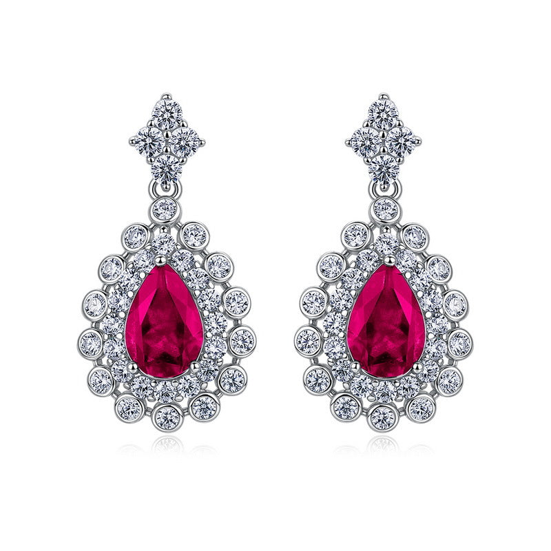 Statement Geometric Lab-Grown Emerald & Ruby Shield Studs | 925 Silver | Dapaza