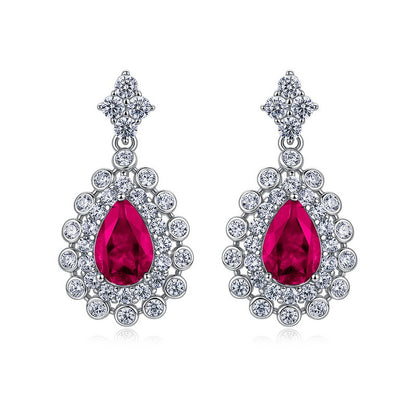 Statement Geometric Lab-Grown Emerald & Ruby Shield Studs | 925 Silver | Dapaza
