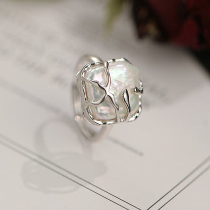 Dapaza S925 Sterling Silver Baroque Square Pearl Ring