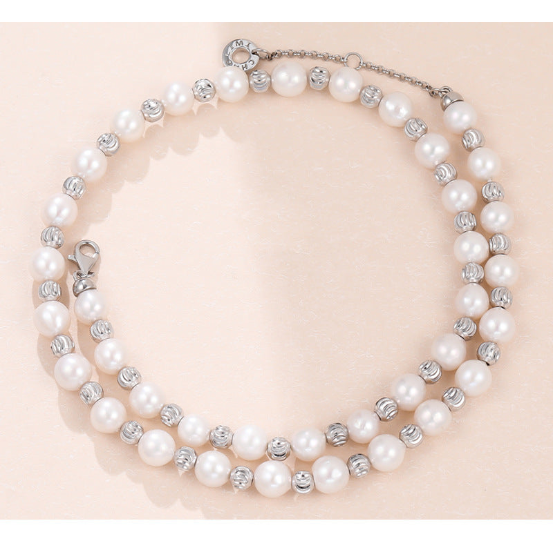 New S925 Sterling Silver Baroque Pearl Necklace