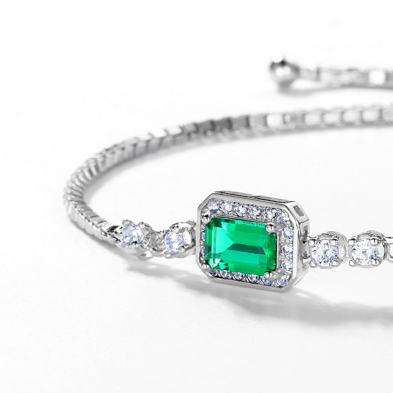 Dapaza Artisan Lab-Grown Emerald Tennis Bracelet | S925 Silver Diamond Accent