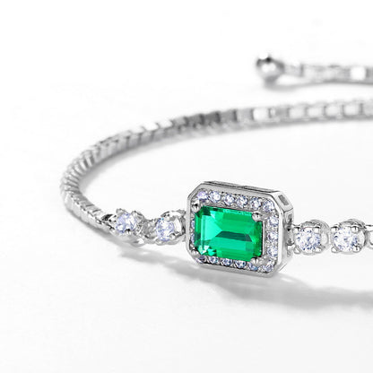 Dapaza Artisan Lab-Grown Emerald Tennis Bracelet | S925 Silver Diamond Accent