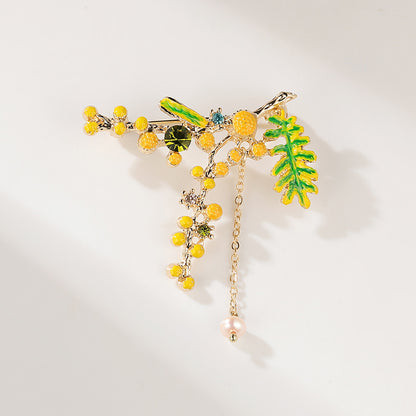 Vintage Enamel Mimosa Brooch