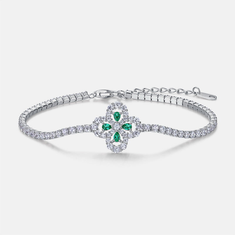 Lab-grown Emerald Clover Ring with S925 Sterling Silver and Lab-grown Ruby Jewelry Set