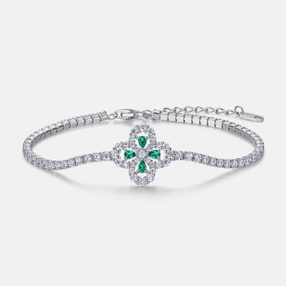 Lab-Grown Emerald Four-Leaf Clover Jewelry Set - S925 Sterling Silver