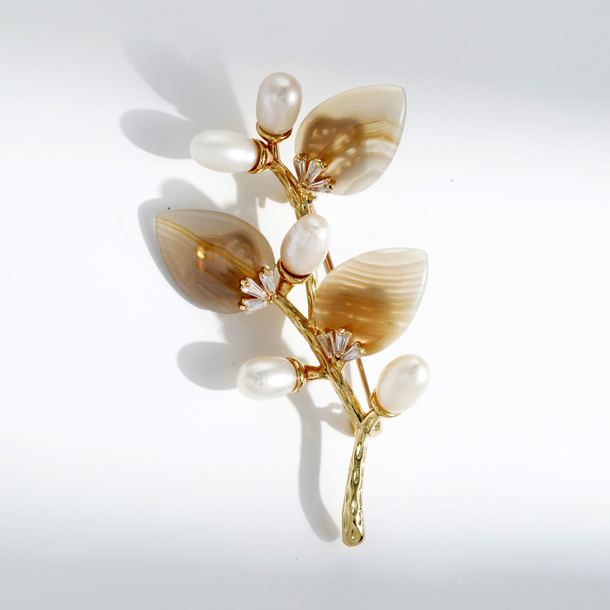 Multi-Color Natural Stone Branch & Leaf Brooch
