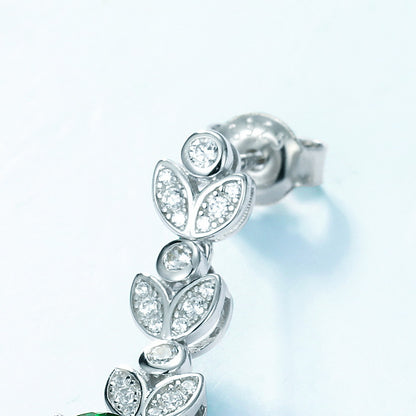 Lab-Grown Emerald Leaf Drop Earrings - S925 Sterling Silver Halo Dangles