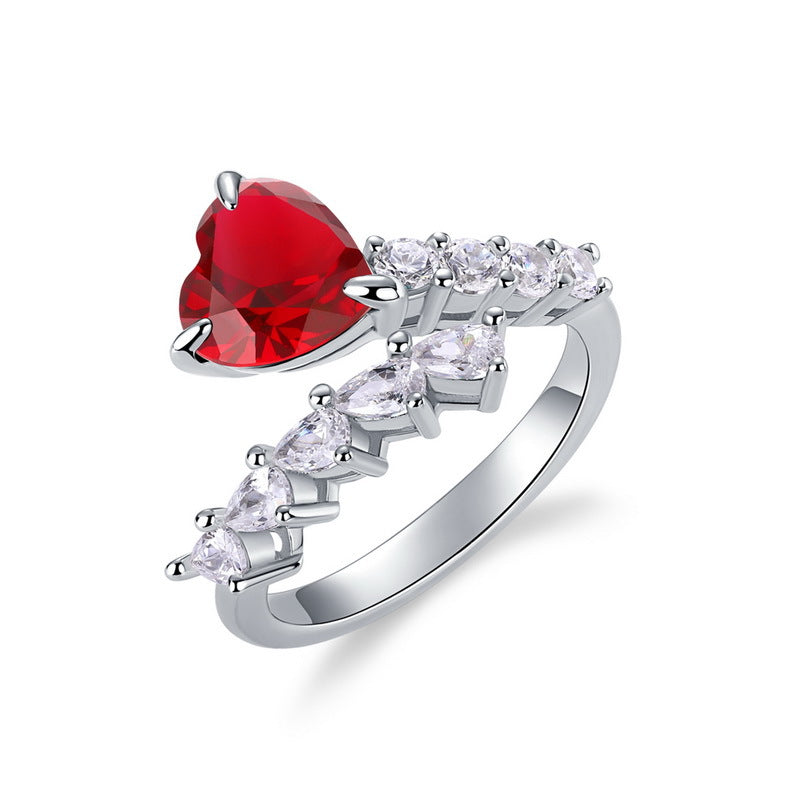 Heart-Shaped Lab-Grown Emerald Adjustable Ring - S925 Sterling Silver Bypass Band