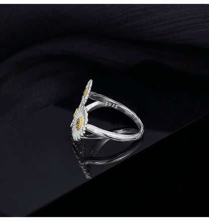 Dapaza Niche Premium Sense S925 Sterling Silver Italian Brushed Vintage Small Daisy Open Ring