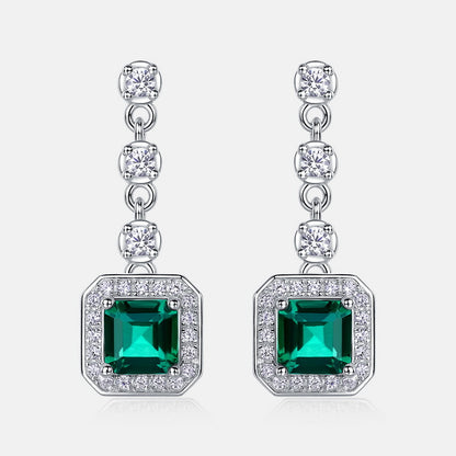 Statement Drop: Gold-Plated Lab-Grown Emerald Dangle Earrings | 925 Silver | Dapaza