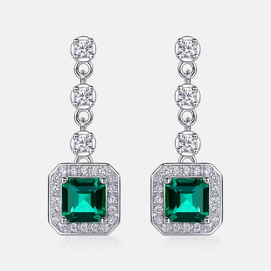 Statement Drop: Gold-Plated Lab-Grown Emerald Dangle Earrings | 925 Silver | Dapaza
