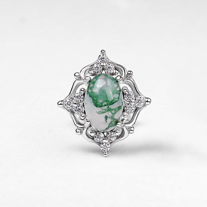 Cutout Moss Agate Stud Earrings | Gold-Plated S925 Sterling Silver