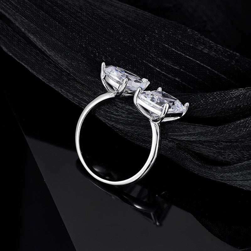S925 Sterling Silver Ring Water Drop Large Sugar Cube Geometric Design Niche Personality Trend Opening Adjustable Ring