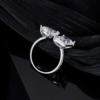 S925 Sterling Silver Ring Water Drop Large Sugar Cube Geometric Design Niche Personality Trend Opening Adjustable Ring