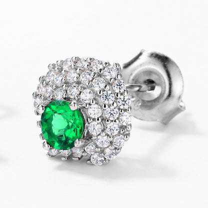 Geometric Shield 0.6CT Lab-Grown Emerald Cluster Stud Earrings -  925 Sterling Silver