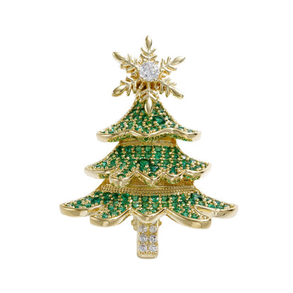 Copper Zircon 18k Gold Christmas Tree Brooch Rotatable Snowflake Corsage