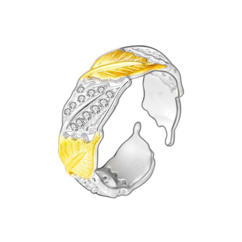 Ring women's light luxury 925 sterling silver micro-inlaid French niche design sense color separation process opening adjustable ring
