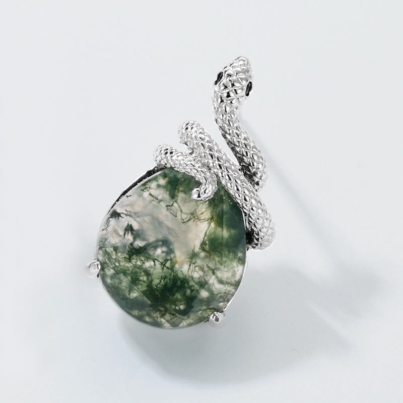 Coiled Snake Moss Agate Earrings | S925 Sterling Silver