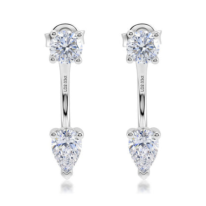Chic 2.0CTW HPHT Pear & Round Lab Grown Diamond Ear Jacket Earrings | S925 Sterling Silver Floating Drop Studs - Dapaza