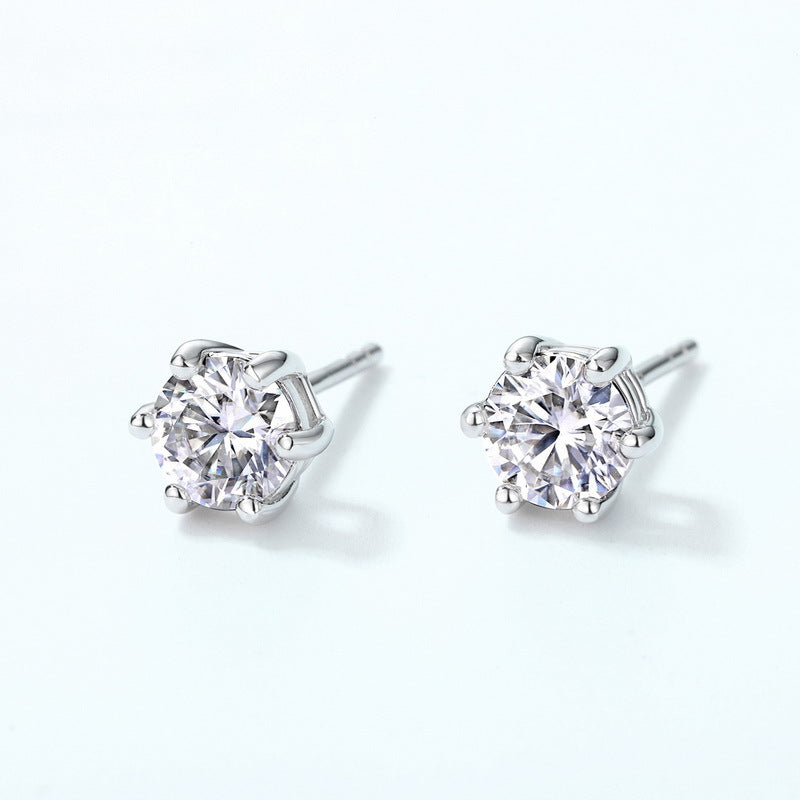 Classic 6-Prong Moissanite Solitaire Stud Earrings - S925 Sterling Silver