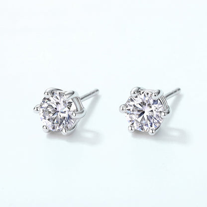 Classic 6-Prong Moissanite Solitaire Stud Earrings - S925 Sterling Silver