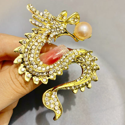 Gold-Plated Pearl Dragon Brooch
