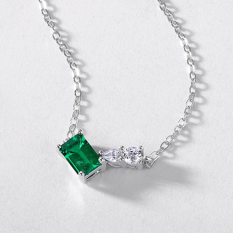 Asymmetric Lab-Grown Emerald Clavicle Necklace - S925 Sterling Silver