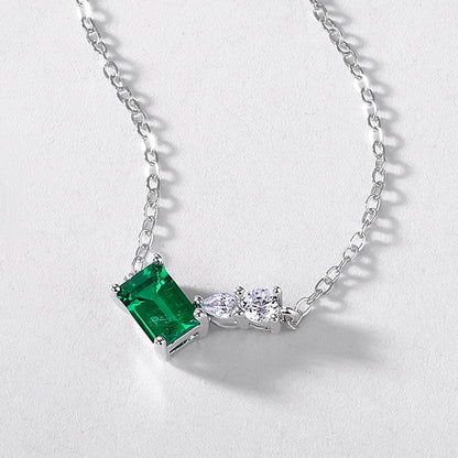 Asymmetric Lab-Grown Emerald Clavicle Necklace - S925 Sterling Silver