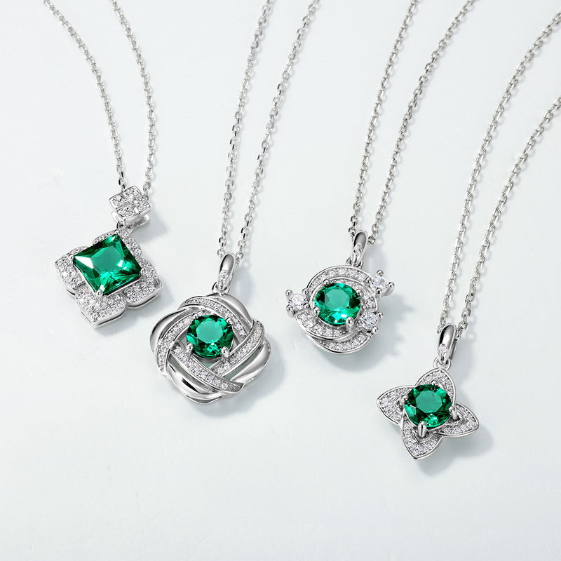 Modern Solitaire: Lab-Grown Emerald Pendant Necklace | 925 Silver | Dapaza