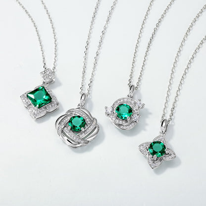 Modern Solitaire: Lab-Grown Emerald Pendant Necklace | 925 Silver | Dapaza