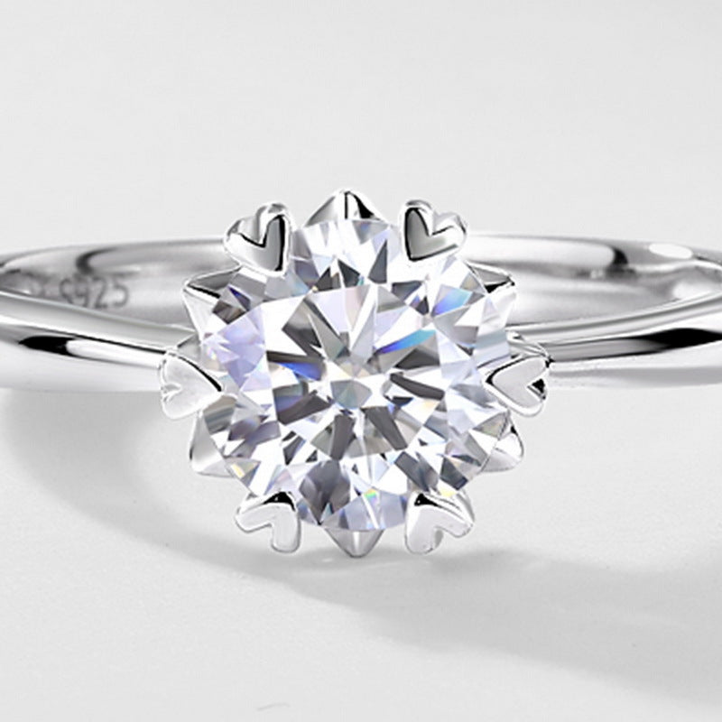 Classic 1ct Lab-Grown Diamond Solitaire Ring - S925 Sterling Silver Heart 6-Prong Band