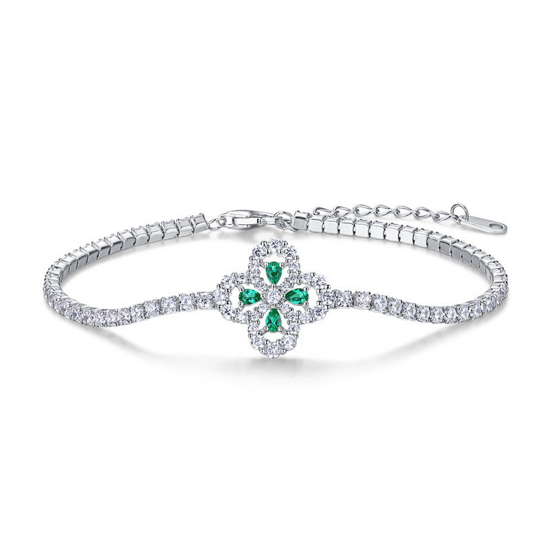 Lab-grown Emerald Clover Ring with S925 Sterling Silver and Lab-grown Ruby Jewelry Set