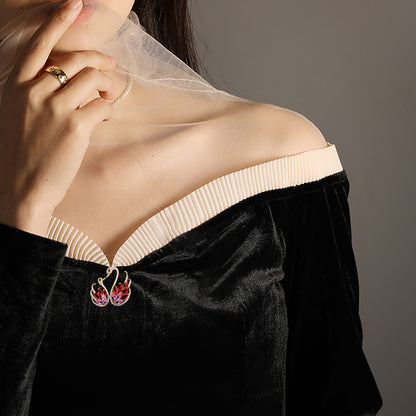 Gold Gradual Change Color Red Double Swan Animal Brooch