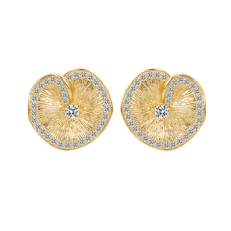 Dapaza Brushed Craft S925 Sterling Silver Lotus Leaf Folded Texture Stud Earrings
