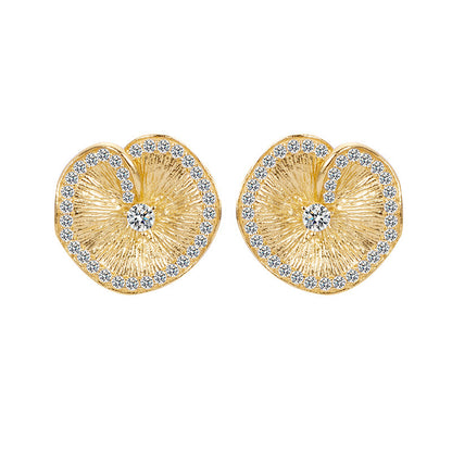 Dapaza Brushed Craft S925 Sterling Silver Lotus Leaf Folded Texture Stud Earrings