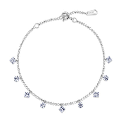 Playful 1.65CTW Round & Geometric Princess Cut HPHT Lab Grown Diamond Dangle Charm Bead Bracelet | S925 Sterling Silver Dainty Layering Chain - Dapaza