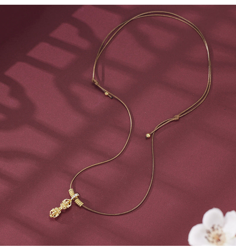 Necklace Accessible Luxury Niche High-end S925 Sterling Silver New Chinoiserie National Trend Vajra Autumn and Winter Pull-out Longsweater Chain